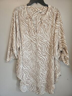 Beige and White Zebra Print Women's Tunic Top